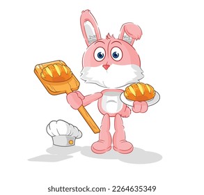 the pink bunny baker with bread. cartoon mascot vector