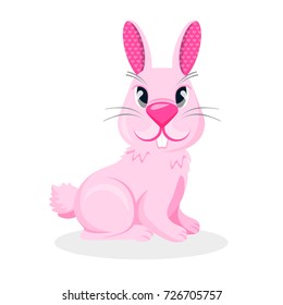 Pink bunny boy with two teeth and long ears vector illustration