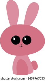 Pink bunny with cute eyes, illustration, vector on white background.