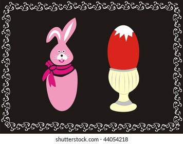 Pink Bunny and Easter Egg on a black background