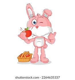 the pink bunny eating an apple illustration. character vector