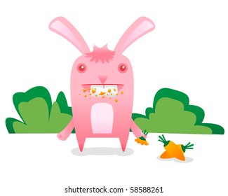 Pink bunny eating a carrot