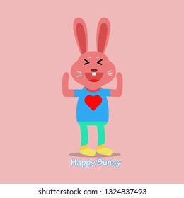 Pink bunny feel happy and smile