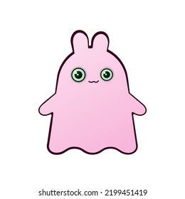 Fantasma de conejo rosa sobre un fondo blanco. Símbolos de una feliz fiesta de Halloween. Ilustración del vector
