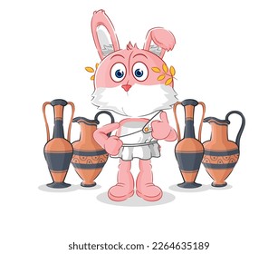 the pink bunny with greek clothing. cartoon mascot vector