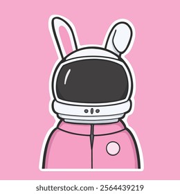 Pink Bunny Helmet Sticker Vector Cute Illustration