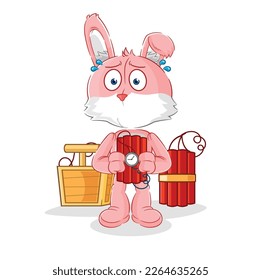 el conejo rosa con carácter dinamita. vector de mascota de dibujos animados