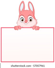 Pink bunny holding an empty sign