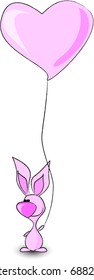 pink bunny holds a balloon heart