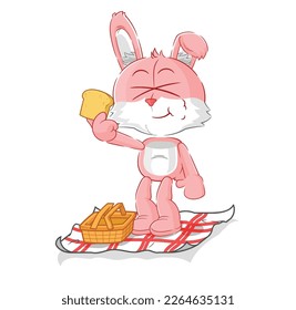 the pink bunny on a picnic cartoon. cartoon mascot vector