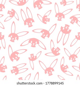 Pink bunny pattern on white background. Great for wallpaper, web background, wrapping paper, fabric, packaging, greeting cards, invitations and more.