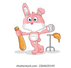 the pink bunny playing baseball mascot. cartoon vector