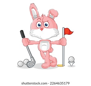 el conejo rosa jugando al vector de golf. personaje de caricatura