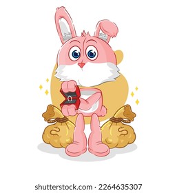 the pink bunny propose with ring. cartoon mascot vector