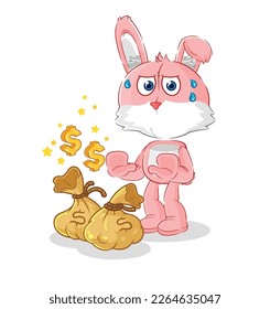 the pink bunny refuse money illustration. character vector