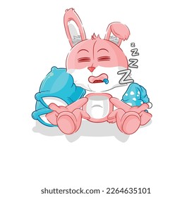 the pink bunny sleeping character. cartoon mascot vector