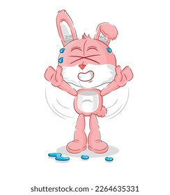 the pink bunny stretching character. cartoon mascot vector