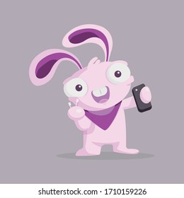 Pink bunny taking a selfie on the phone