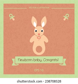 pink bunny toy. vector illustration