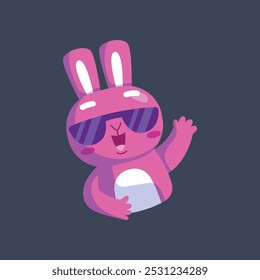 pink bunny wear sunglasses in flat vector design.