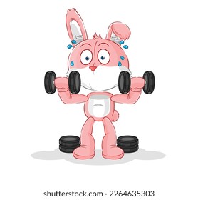 the pink bunny weight training illustration. character vector