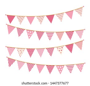 Pink bunting, design elements for decoration of greetings cards, invitations etc, vector eps10 illustration