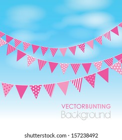 Pink Bunting On A Sky Background