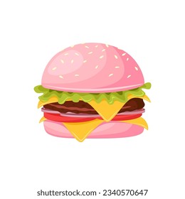 Pink burger isolated in white