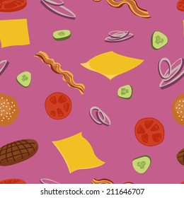 Pink burger seamless vector pattern