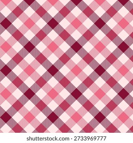 Pink and burgundy diamond gingham pattern with striped textures, creating a cozy textile background perfect for fabric, wallpaper, or decorative designs.
