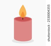 Pink burning candle vector illustration isolated on white background