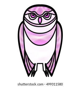Pink burrowing owl drawn in simple tribal style with a stained glass effect. Vector EPS-10 file, transparency used. 