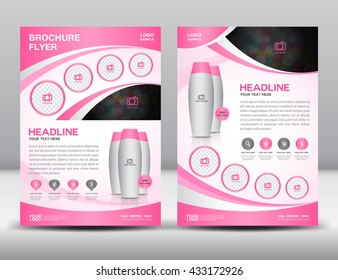 Pink Business Brochure Flyer Design Layout Template In A4 Size, Cosmetic Magazine Ads, Leaflet, Poster Layout, Newsletter, Newspaper, Beauty Flyer Template, Cosmetics Brochure Vector Illustration