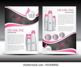 Pink Business Brochure Flyer Template Design, Newsletter,  Magazine Ads, Cosmetics Flyer, Advertisement, Leaflet, Poster, Annual Report, Pink Cover Template, Booklet, Beauty Brochure Template Vector