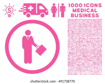 Pink Businessman vector rounded icon. Image style is a flat icon symbol inside a circle, white background. Bonus set includes 1000 medical business symbols.