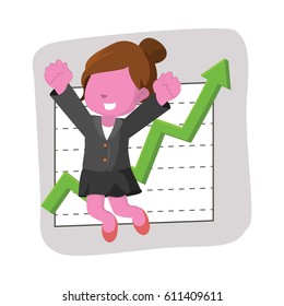 pink businesswoman jump in front of graphic