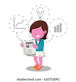 pink businesswoman reading newspaper