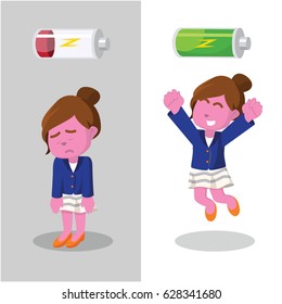 pink businesswomen low battery and full battery