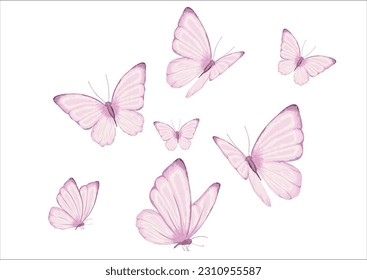 pink butterfl hand drawn design vector