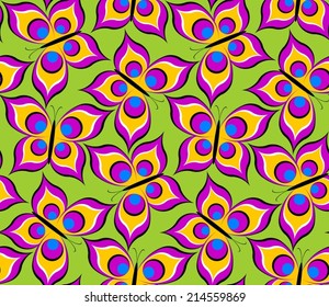 Pink butterflies peacock eye (motion illusion). Seamless pattern.