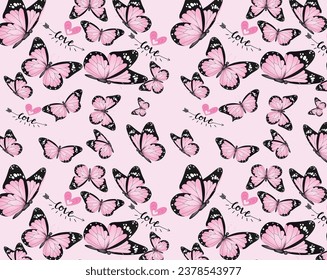 pink butterflies print with hearts 