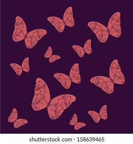 a lot of pink butterflies in a purple background