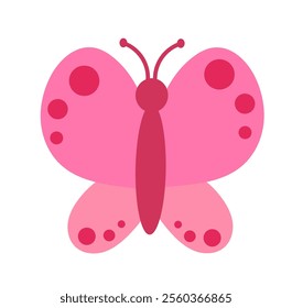 Pink Butterfly with abstract ornament design wings. Insect element. Vector illustration isolated on white background.