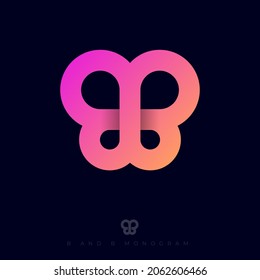 Pink butterfly. B and B monogram. Double B like a butterfly. Cosmetics or clothes icon.