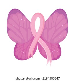 pink butterfly with breast cancer ribbon