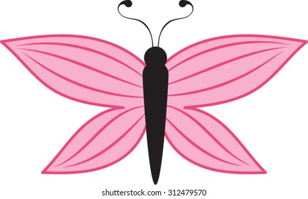 Pink - Butterfly - Cartoon - Vector - Illustration