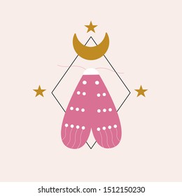 Pink butterfly and celestial elements illustration, perfect to use on the web or in print for surface design