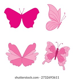 Colección de mariposa rosa. Vector hermosos insectos voladores con alas extendidas para la naturaleza de primavera o la decoración del Día de la Mujer