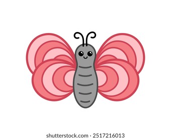 Mariposa rosa. Linda mariposa de dibujos animados. Dibujos animados, Ilustración vectorial aislada eps 10
