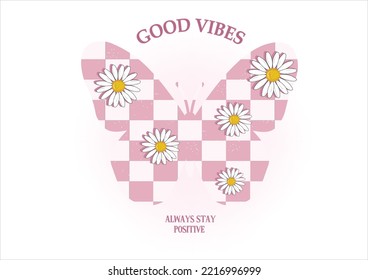 pink butterfly and daisy design checkered pink grunge daisy flower design